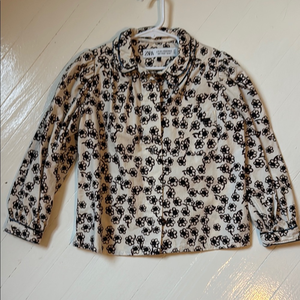 Zara Kids Black and White Floral Button Down Shirt